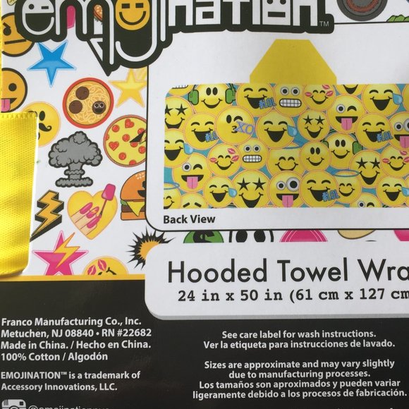EmojiNation Hooded Towel Wrap Emoji Print 24 x 50 - Picture 6 of 6